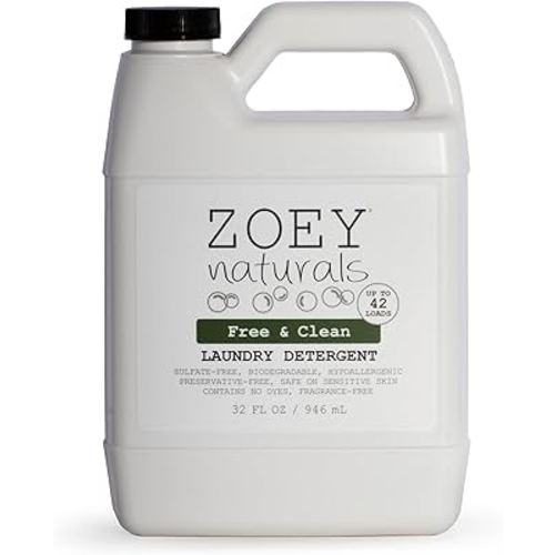 Zoey Naturals - Baby Laundry Detergent, Free & Clean – Hypoallergenic Plant-Based Liquid for Sensitive Skin – Sulfate, Dye & Fragrance Free – Concentrated HE Formula – 32 fl oz