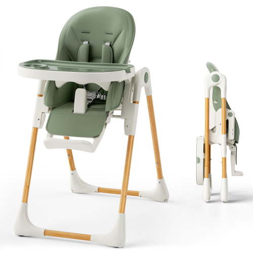 AILEEKISS Foldable High Chair for Baby, Toddler Eating Chair with Detachable Double Trays, Natural Green