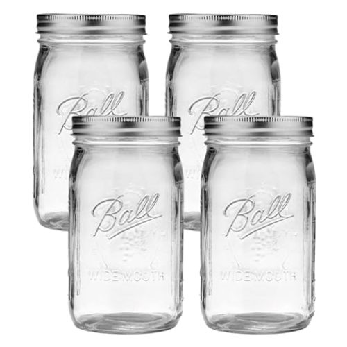 Ball Glass Mason Jars with Lids and Bands, Used for Canning, Pickling, Juice, Jam, Jelly (Quart, 32 Ounce (Pack of 4))
