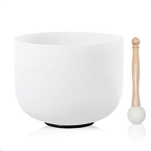 440HZ Quartz Crystal Singing Bowl with Mallet and O-ring for Sound Healing Meditation, 8” F Note