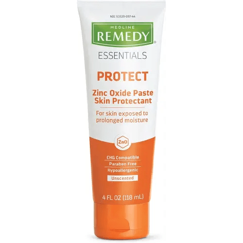 Medline Remedy Essentials Zinc Oxide Skin Protectant Paste (4 oz Tube), Unscented, Barrier, Incontinence Cream, Diaper Rash, Adults, Elderly, Hypoallergenic, Paraben Free