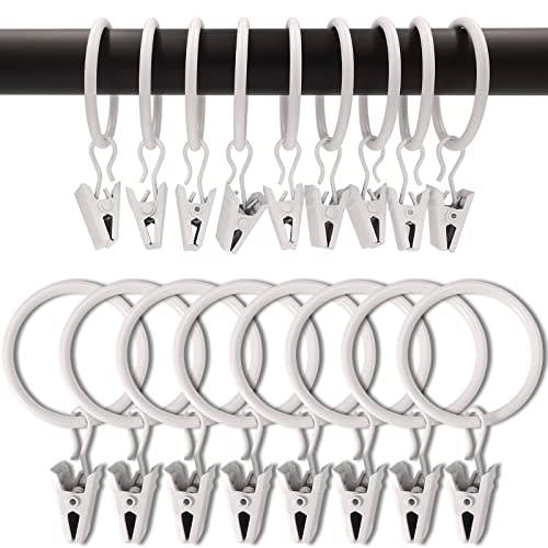 WeeksEight 100 Pack White Curtain Rings with Clips, Curtain Hooks Hangers Clip Rings for Hanging Drapes Bows Hat, Drapery Rings 1.26 in I D, Fits up to 1 in Diameter Curtain Rod.