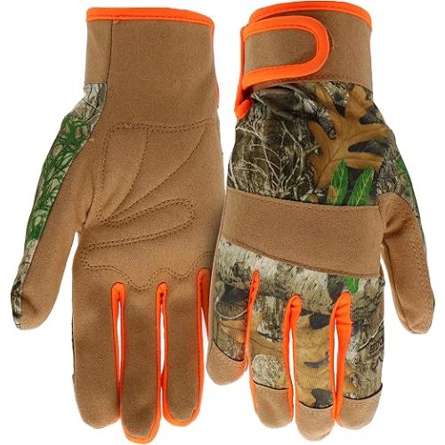 BOSS Youth Utility High Visibility Realtree Synthetic Leather Safety Gloves, Camouflage Design, Knuckle Padding, Hook and Loop Closure, Youth Size, (BRE52191-YL)