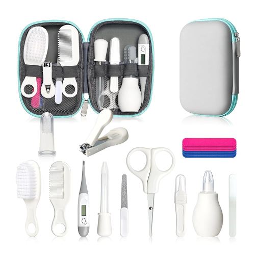 Baby Healthcare and Grooming Kit, Baby Safety Care Set, Baby Electric Nail Trimmer Set Newborn Nursery Health Care Set for Newborn Infant Toddlers Baby Boys Girls Kids (Grey White-18 Kits)