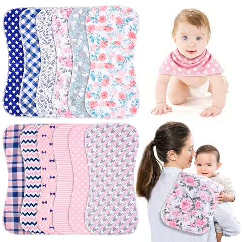 Baby Burp Cloths & Baby Bibs 2-in-1 Design Large Size 3 Layers Thicken Cotton Super Absorbent and Soft Baby Spit Up Burping Rags Baby Burp Cloth Set for Boys and Girls Solid 12 Pack