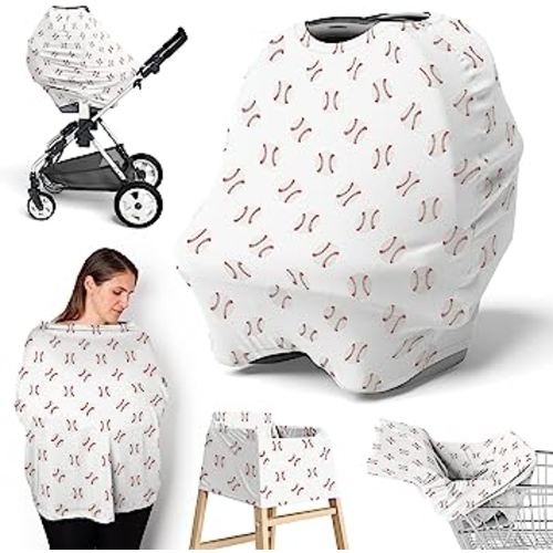 Sweet Jojo Designs Baseball Sports Boy Infant Baby Car Seat Cover Nursing Breastfeeding Shopping Cart Stroller Canopy - Red and White Americana