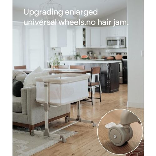 Fodoss Baby Bassinets Bedside Sleeper - All Mesh Bedside Bassinet with Wheels, 7 Height Adjustable Baby Bassinet for Infants, Beige