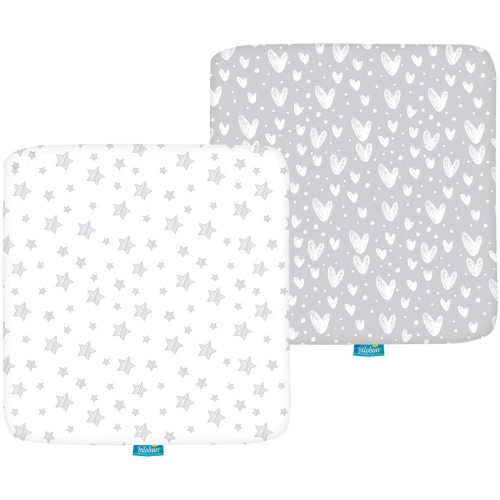 Square Pack n Play Fitted Sheets - 36" x 36", 2 Pack, 100% Jersey Cotton, Perfect Fit Graco Pack 'n Play TotBloc & Joovy Room2 & Delta Children 36" x 36" Playard, Grey & White