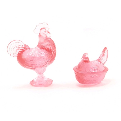Dollhouse Miniature Rooster and Nesting Hen Pink