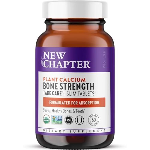 New Chapter Bone Strength Take Care - Bone & Heart Health Supplement - Clinically Studied Plant Calcium from Red Marine Algae - Vegan, Organic, Gluten Free & Kosher - 60 Slim Tablets