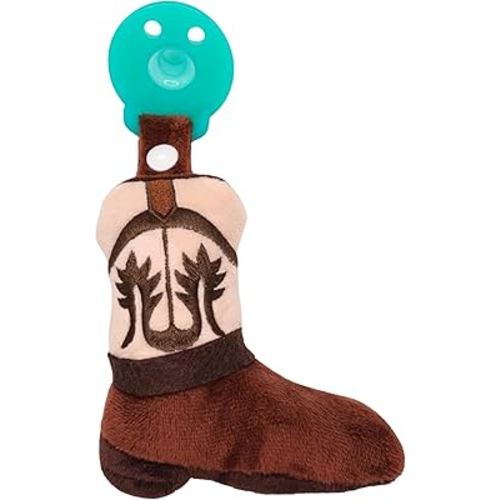 Baby Boy and Girl Silicone Pacifier with Detachable Western Plush Toy Holder, Boot