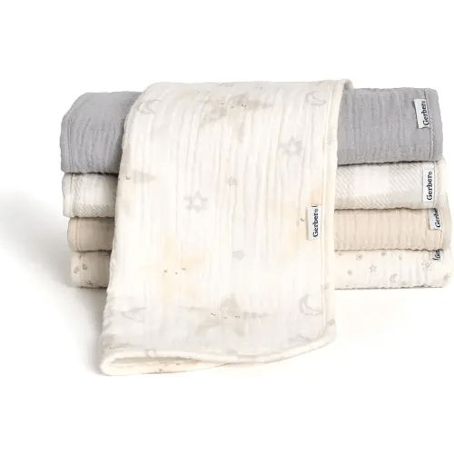 Gerber Baby Unisex Muslin Burp Cloths 5-Pack, Multi Stars, Large Size 20" x 10"