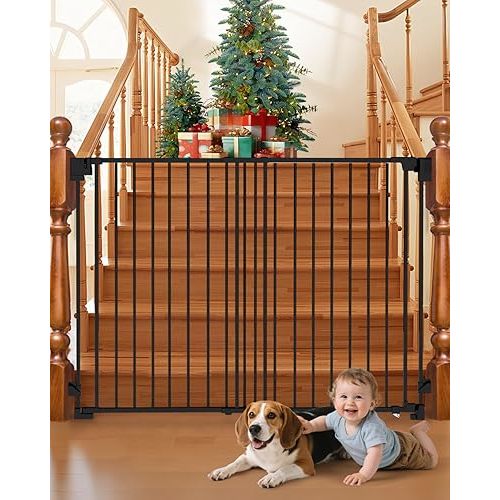 35-55" No Bottom Bar Baby Gates for Stairs, 39" Extra Tall Child Safety Gate with Auto Close Large Walk Thru Door, Hardware Mount Dog Gate Pet Gate for The House Doorways, Indoor Outdoor use