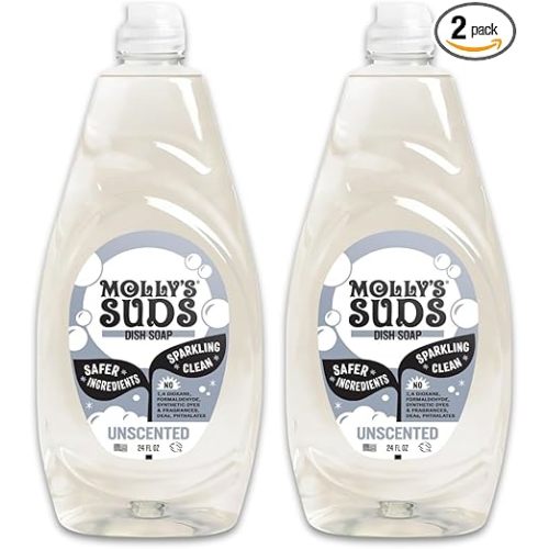 Molly's Suds Liquid Dish Soap | Clean, Simple Ingredients | Extra Scrubbing Power | Unscented, 24 oz - 2 Pack