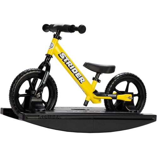 Strider 12” + Rocking Base - Helps Teach Baby How to Ride a Balance Bicycle - for Kids 6 Months to 4 Years - Easy Assembly & Adjustments
