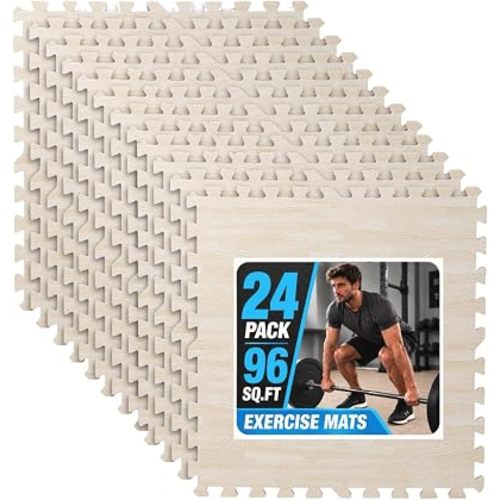 Art3d EVA Puzzle Exercise Mats, 24"x24", 1/2" Thick,24-Pack,White Oak