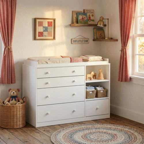 Mamie 5-Drawer White Baby Changing Table Dresser – Convertible Nursery Dresser | Wayfair