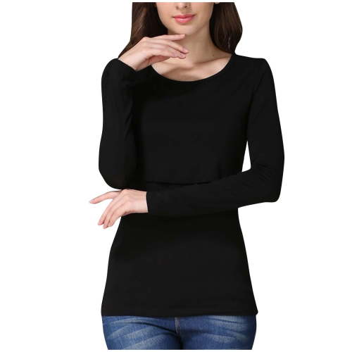 Annhoo Women Maternity Clothes Crew Neck Long Sleeve Dressy Shirts Layered Breastfeeding Tops Pregnancy Basic Homewear