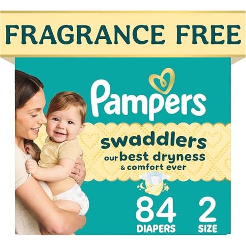 Pampers Swaddlers Diapers, Size S2 (10-22 lbs), 84 Count, Absorbent, Keeps Baby Dry and Comfortable, Pediatrician Recommended Skin Safe Disposable Baby Diaper
