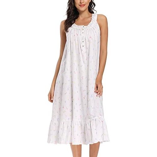 IZZY + TOBY Cotton Nightgowns for Women Sleeveless Kintted Soft Ladies Nightgown Night Gown Long Nighties