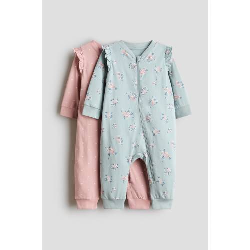 2-PACK COTTON PAJAMA JUMPSUITS WITH ZIPPER