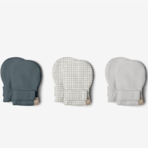 goumikids 3 Pack Stay-On Mitts Indigo, Gridlock and Desert Mist, 0-3 Months