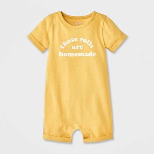 Baby These Rolls Are Homemade Short Sleeve Romper - Cat & Jack™ Yellow Newborn