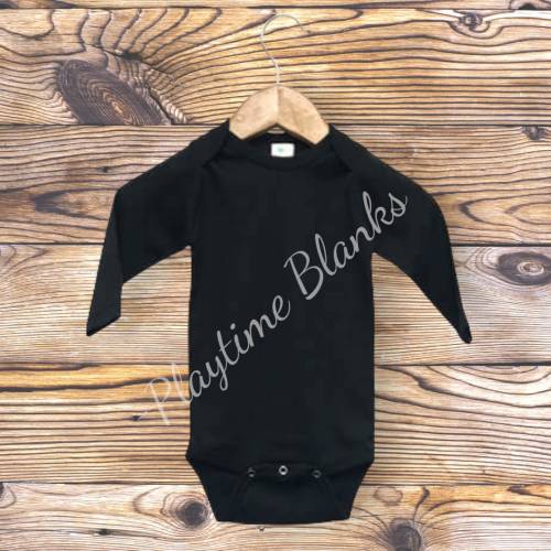 Sublimation Blanks-Infant Black Long Sleeve bodysuit-65% Polyester