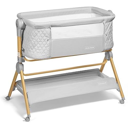 BaeBae Goods 3 in 1 Baby Bassinet with Wheels, Portable Bedside Sleeper for Baby 3 Adjustable Heights & Foam Mattress, Bedside Crib for Newborns & Infants with Storage Basket, Carry Bag Included
