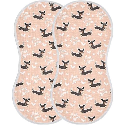 Muslin Baby Burp Cloths, Cute Dachshund Dog Muslin Baby Rags Comfy Soft Absorbent in for Newborn Boys and Girls 2 Piece 22 x 11 Inch
