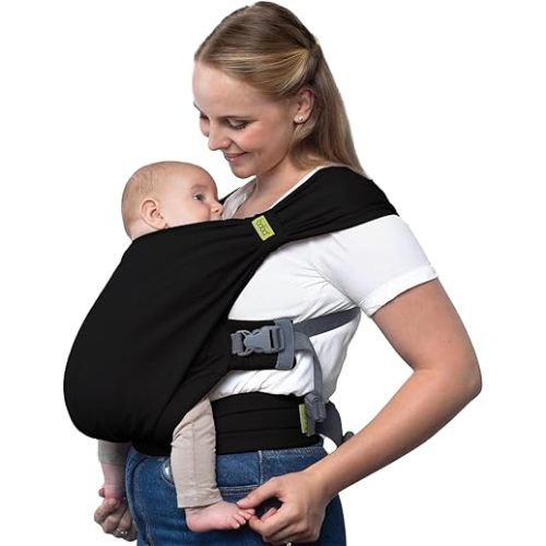 Boba Bliss Pre-Wrapped Baby Carrier with Buckle - Newborn to 7-35 lbs Light, Breathable & Easy to Adjust Hybrid Infant Sling & Toddler Carrier - Certified Hip-Healthy for 0-18 Months - Black