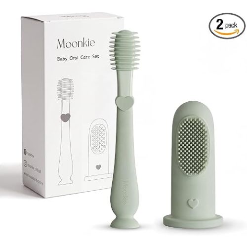 Moonkie Baby Finger Toothbrush Tongue Oral Cleaner Kit for 3 Months +, 2 Pcs (Mint)