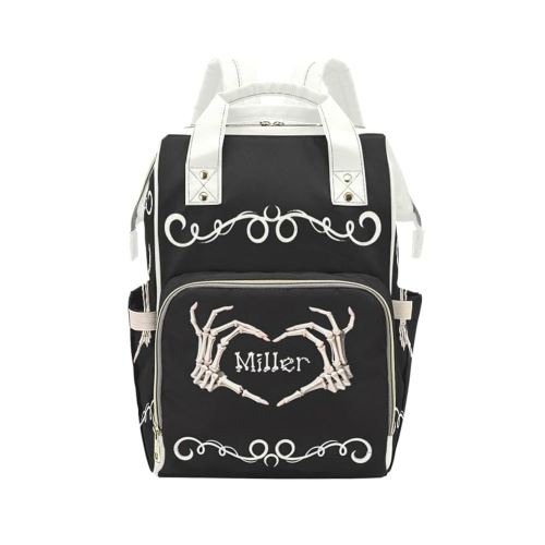 Personalized Skull Heart Art Diaper Bag Backpack Name Custom Mommy Baby Bags Casual Travel Daypack for Mom Gifts