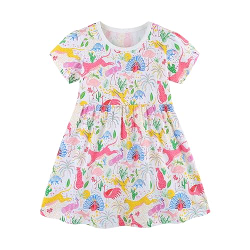 BeiVSlley Baby Girls Cotton Dress - Short Sleeve Toddler Summer Dresses, Kids Comfy Twirl A-Line Sundress for 2-7T