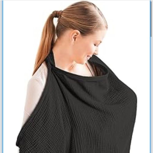 Konssy Muslin Nursing Cover for Baby Breastfeeding, Breathable 100% Cotton Breastfeeding Cover with Rigid Hoop for Mother Nursing Apron, Multi-use Carseat Canopy Canopy (Black)