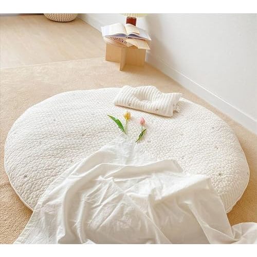 Baby Play Mat for Infant Toddler - Round Cotton Detachable Washable Crawling Area Rug - Floor Playmats Carpet for Activity Gym, Kids Room Decorative, Tulip