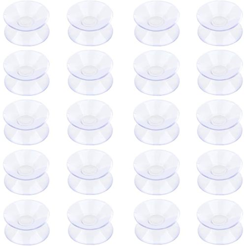 Pawfly 20 Pack Double Sided Suction Cups 1.2 Inch Clear PVC Plastic Sucker for Glass Table Mirror
