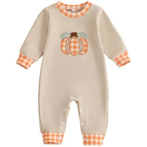 Adobabirl Baby First Halloween Outfit Boy Girl Pumpkin Embroidery Romper Long Sleeve Jumpsuit Newborn Halloween Clothes