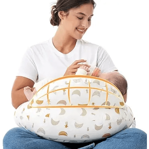 Momcozy Original Nursing Pillow for Breastfeeding-Pioneering Safety Fence- Wider Feeding Pillows for More Support for Mom & Baby- Easier Nursing & Hand Free- Fit for All, Removable Cotton Cover