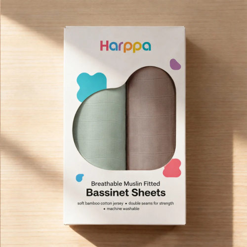 Harppa Muslin Bassinet Sheets 2 Pack (Willow + Cocoa)