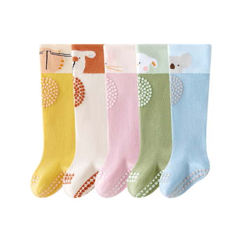 ASDIIT 5pcs Baby Knee High Socks Baby Indoor Non-Slip Toddler Floor Socks Cartoon Animal Patterns Newborn Baby Essentials Suitable For Kids Aged 0-1 Years