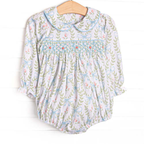 Bows and Bouquets Smocked Bubble, Blue – Stitchy Fish