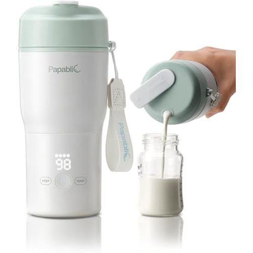 Papablic Portable Bottle Warmer, 85W Fast Baby Bottle Warmer for Travel & Home, Heats Breastmilk & Formula & Water, 4 Temperature Settings, Wide Mouth, Fits Car Cup Holder, RechaSeasalt Blue