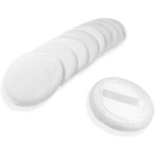 10pcs Powder Puff Cotton Cosmetic Powder Face Makeup Puffs Pads with Ribbon for Loose and Foundation 2.36 inch. (White)