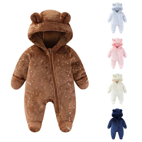 Vrotazzy Winter Thermal Snowsuit for Baby Girls Insulated Jumpsuit With Hood Outdoor Warm Wear Padded Romper,Size 3-6 Months