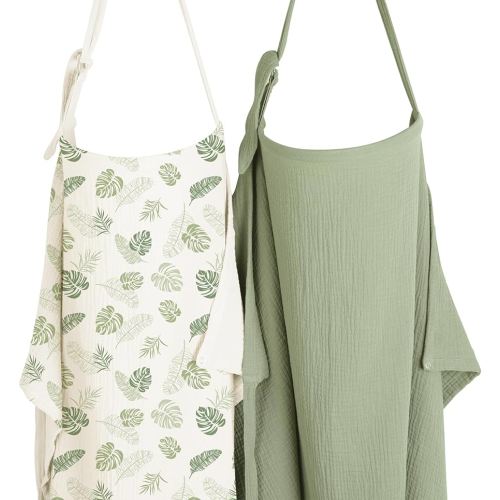 Konssy 2-Pack Muslin Nursing Cover Up for Breastfeeding Moms with Rigid Hoop, 100% Cotton, Lightweight & Breathable Breastfeeding Cover, Adjustable & Comfort