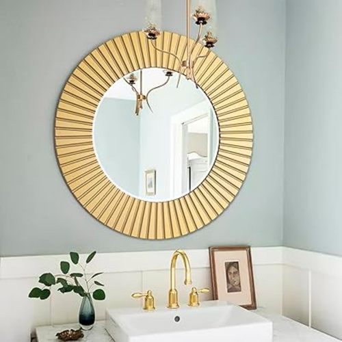 Chende Gold Mirror for Wall Decor, 30'' X 30'' Round Decorative Wall Mirror with Wood Frame, Elegant Accent Mirror for Living Room, Entryway, Bathroom