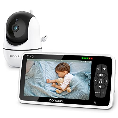 Baby Monitor bonoch Video Baby Monitor with Camera and Audio, Baby Camera Monitor No WiFi 720P 5" HD Display Night Vision, 22h Battery,1000ft Range, 4X Zoom 2-Way Audio Temperature Lullaby Elderly Pet