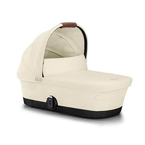 Cybex eGazelle/Gazelle S Cot Baby Bassinet - Easy-Carry Ergonomic Handle, Sun Canopy & Spacious, Cozy Interior, Compatible Gazelle S Stroller, Seashell Beige