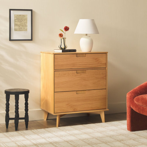 Natural Pine- Mercury Row® Yarber Groove 3 Drawer Solid Wood Chest & Reviews | Wayfair